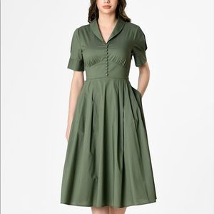 Olive green shawl collar dress